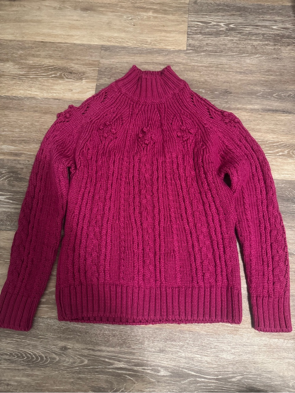 Sézane Aubin Jumper Magenta 100% Merino Wool Cable Knit Sweater XS